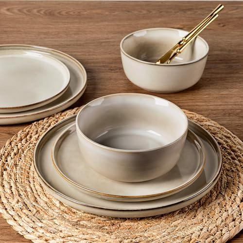 AmorArc Stoneware Dinnerware Sets for 4, 12 Piece Plates and Bowls