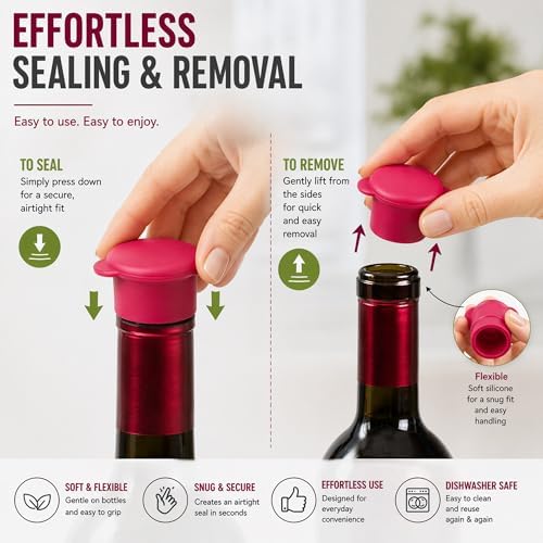 Wine Bottle Caps - Silicone Bottle Covers - Air-Tight Vacuum Seal