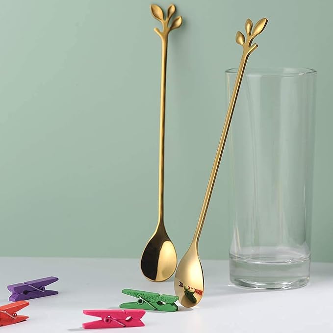 AnSaw 6-Piece Elegant Gold Leaf Long Handle Teaspoons - Image 6