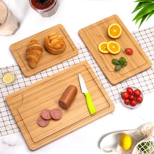 Bamboo Cutting Board Set of 3, Cutting Boards for Kitchen with Holder