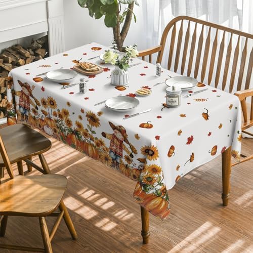 Horaldaily Fall Tablecloth 52 x 70 Inch Rectangular Scarecrow Pumpkin