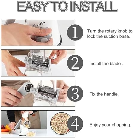 Ourokhome Rotary Cheese Grater, 3 Blades, White