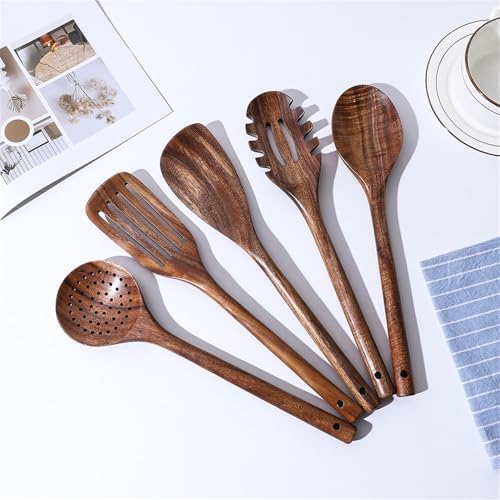 5-Piece Natural Teak Wood Kitchen Utensil Set