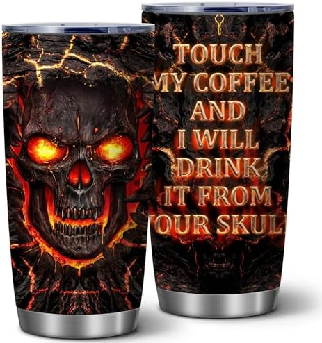 Funny Skull Halloween Tumbler, 20oz Fiery Coffee Cup for Men