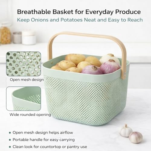 Potato and Onion Storage Bin Set, Produce Basket with Onion Slicer &