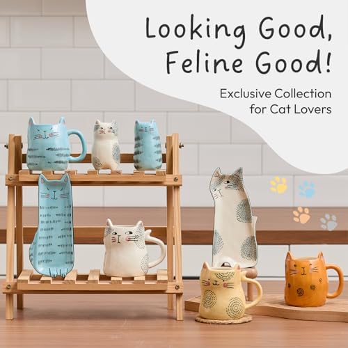 Bico Cat Coffee Mugs Set of 4, Cute Cat Ceramic Mugs with 3D Ears