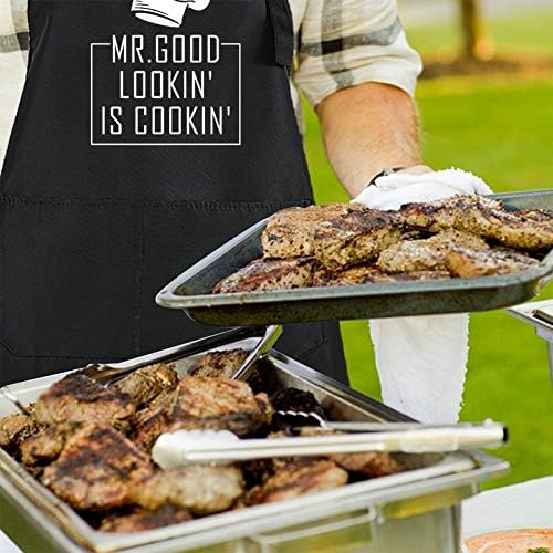 Rosoz Funny BBQ Black Chef Aprons for Men, Kitchen Cooking Grill