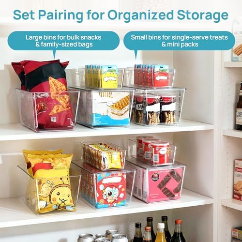 Vtopmart 8 Pack Clear Storage Bins with Lid Set for Pantry Organizer