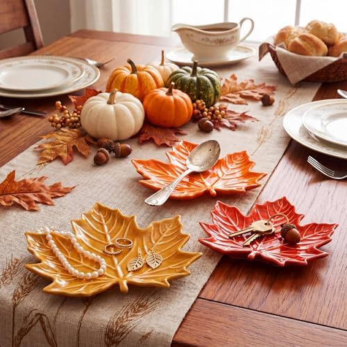3 Pcs Fall Maple Leaf Ceramic Spoon Rest for Stove Top