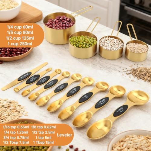 Gold Measuring Cups and Spoons Set, 13 Piece Stainless Steel Measuring