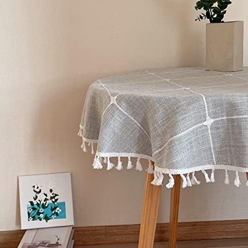 Round Boho Farmhouse Rustic Tablecloth Grey 48 Inch