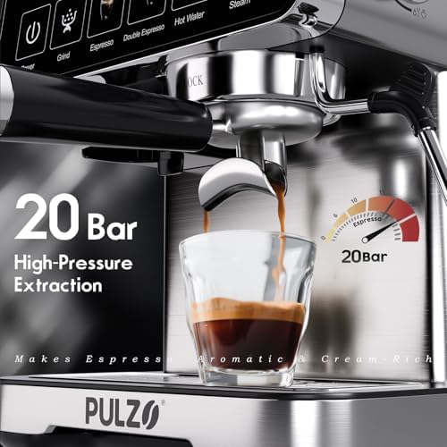 PULZO Espresso Machine with Grinder, 20 Bar, Touch Screen