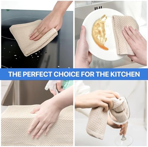 100% Cotton Waffle Weave Kitchen Towels, 6 Pack Dish Cloths for