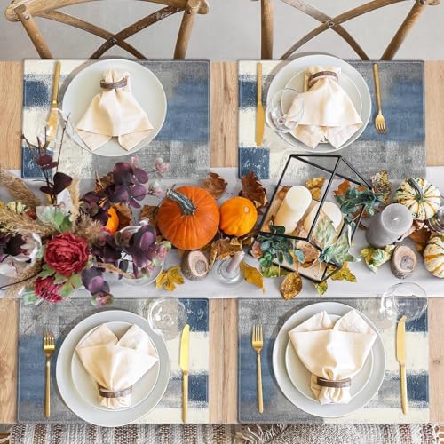 Emvency Farmhouse Placemats Set of 4, 12x18 Inch, Abstract Blue Grey