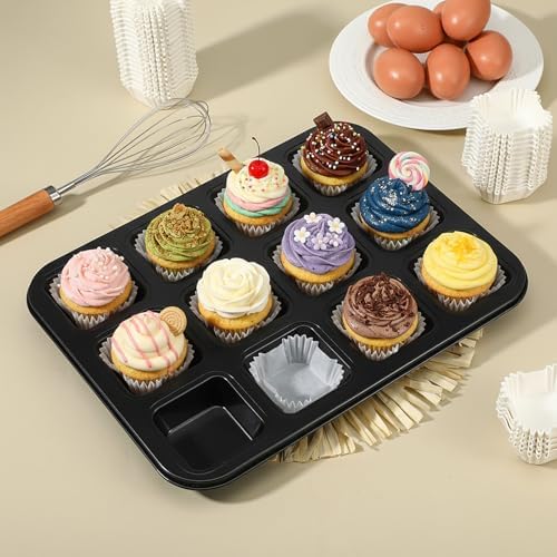 2 Pcs All Edges Brownie Pans with 1000 White Cupcake Liners, Nonstick