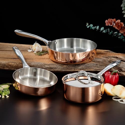 Berghoff Hammered Copper Cookware Set, Tri Ply Stainless Steel Pots &