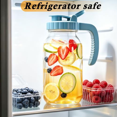 Mason Jar Pitcher 64 Oz With Pour Spout Lid Wide Mouth Glass Water