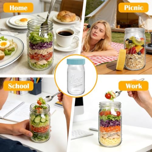 Accguan 32oz Salad Container for Lunch Meal Prep, Mason Jars 4 Pack