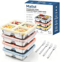 Malist 4 Pack 4-Compartment Stainless Steel Containers with 4 Steel