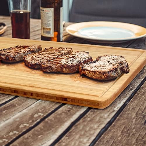 BambooMN Brown Large Natural Bamboo Cutting Board with Juice Groove