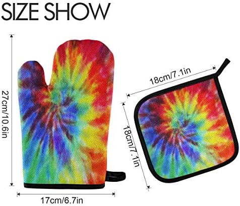 QMXO Tie Dye Texure Oven Mitts Quilted Cotton Lining Potholders BBQ