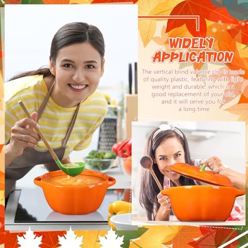Ziliny 2 Pcs Ceramic Pumpkin Bowls with Lids, 13 oz Oven Safe Ramekins
