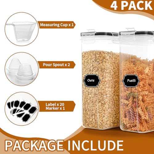 Cereal Containers Storage Set (4L / 135.2oz), 4PCS Airtight Food