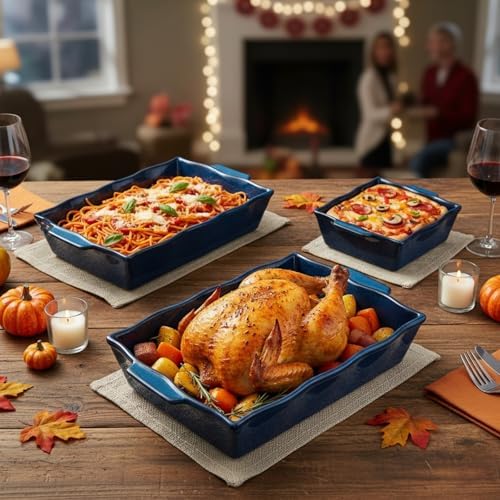 Peohud 3 Pack Casserole Dishes for Oven, Ceramic Baking Dishes with