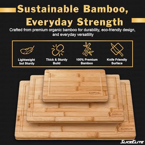 SliceElite Bamboo Cutting Board Set of 3 Wooden Cutting Boards for