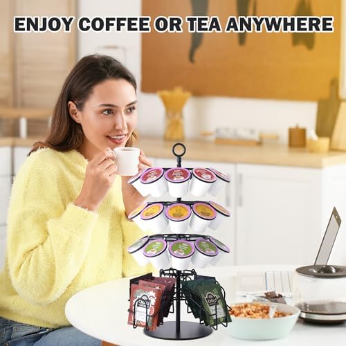 Tea Bag Organizer Compatible with K-Cup Pods, 60-Bag 30-Pod Stand