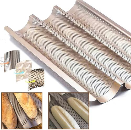 Baguette Pan, French Bread Baking Pan Perforated 3 Loaves Long Italian