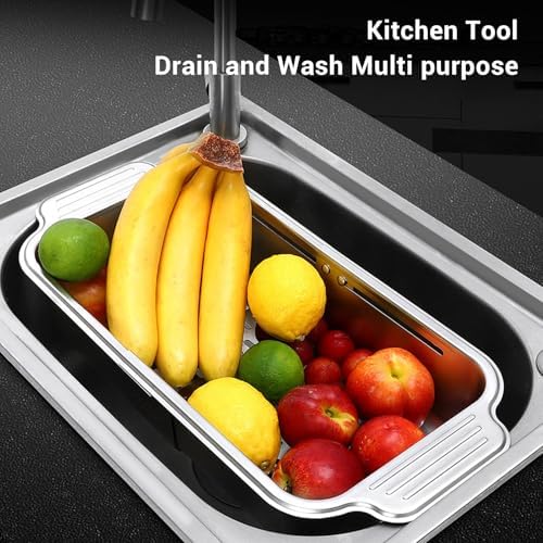 Over the Sink Colander, Extendable 304 Stainless Steel Vegetable