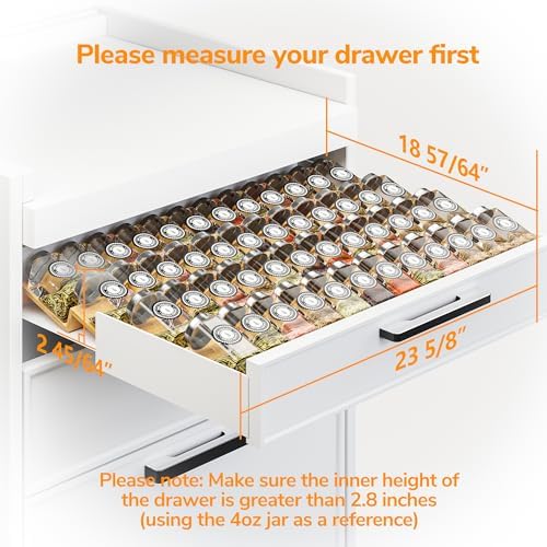 AMBIRD Bamboo Spice Drawer Organizer with Non-slip Mat,4 Tier - 2 Set