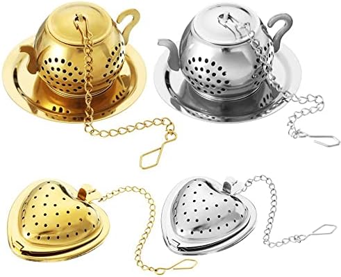 HomeSoGood 4 Pcs Tea Strainer Tea Ball with Chain&Drip Trays,3D