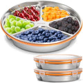 Youeon 2 Pack Stainless Steel Divided Serving Tray with Lid, 5