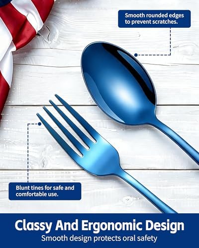 Blue Silverware Set for 4, 20-Piece Stainless Steel Flatware Set