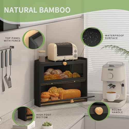 JANSNIMEN Corner Bread Box for Kitchen Countertop Bamboo Bread Holder