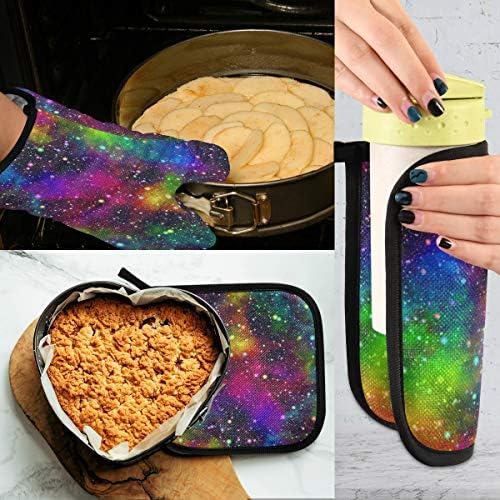QMXO Abstract Colorful Universe Galaxy Oven Mitts Quilted Cotton