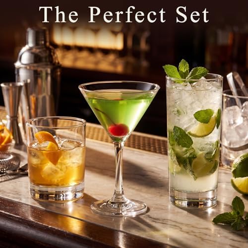 12 Set Mixed Cocktail Glasses, Rock & Martini & Highball Glasses
