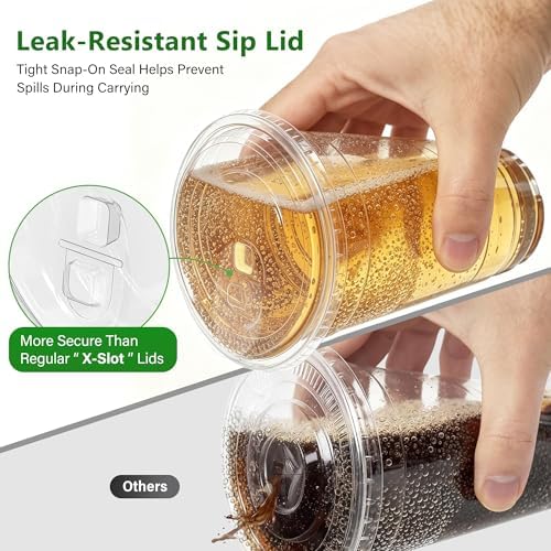 100 Sets 16oz Sturdy Plastic Coffee Cups with Lids and