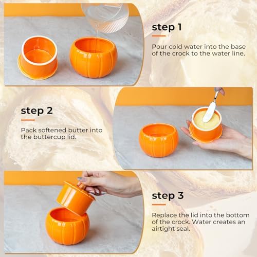 SETRON Halloween Pumpkin Butter Crock, Ceramic Butter Keeper with Lid
