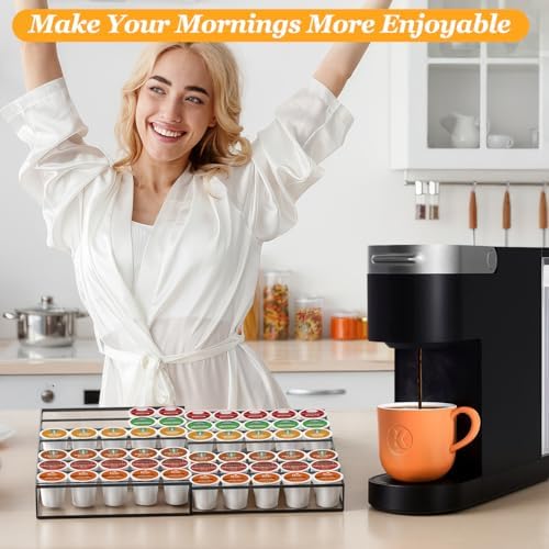 Coffee Pod Holder Drawer, Expandable K Cup Holder Compatible with Keurig K-Cup, K Cup Drawer Organizer Hold 35-70 Coffee Pod Storage for Coffee Station Office and Kitchen, Black