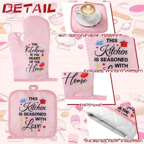 Fourluoo 10 Pcs Christmas Pink Kitchen Decor and Accessories Set Food