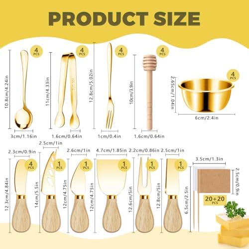 Charcuterie Boards Accessories Gold Charcuterie Utensils Cheese Butter Spreader Knife Set Small Serving Tongs Forks and Spoons Dipping Bowls Honey Dippers Toothpick Flags for Party Platter Making