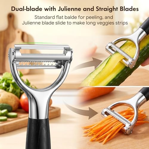 2-in-1 Julienne & Vegetable Peeler, Dual Blade for Zucchini, Potato