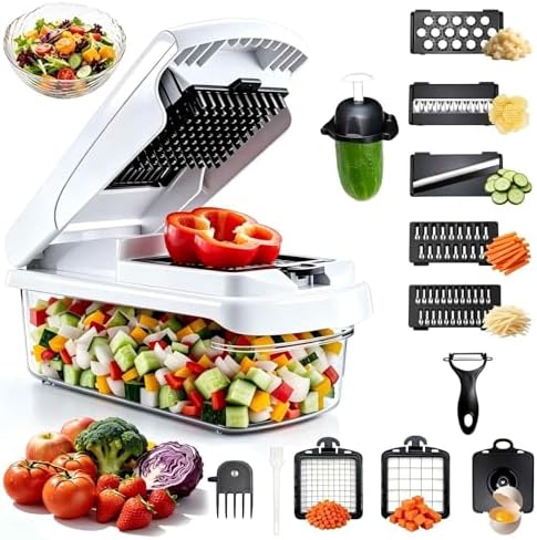 Vegetable Chopper, 12-in-1 Food Chopper with Container, 8 Blades
