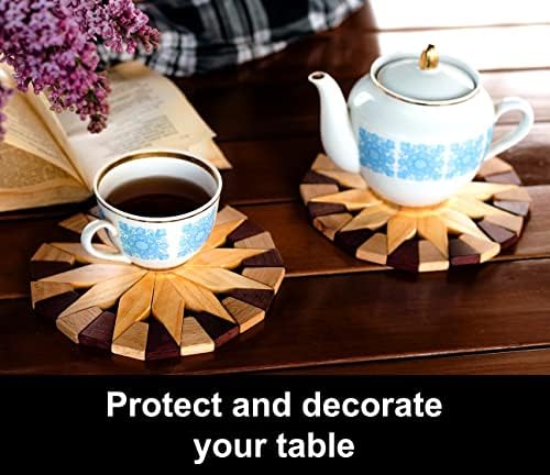 ECOSALL 2 Natural Wood Trivets for Hot Dishes, Table & Counter