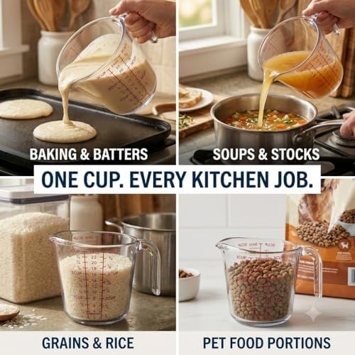 Better Houseware 3 Cup Measuring Cup, Clear Plastic Cup for Cooking