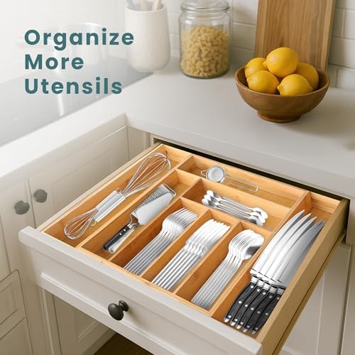 Sben Bamboo Cutlery Drawer Organizer, Bamboo, Medium