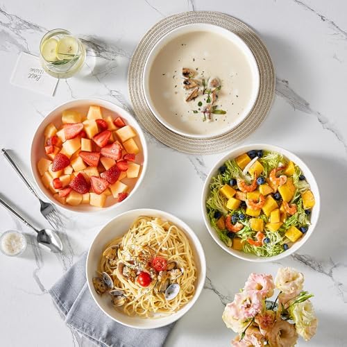 MALACASA 48 Oz Pasta Bowls Set of 4, Ceramic Salad Bowls, White